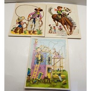 Playskool Golden Press Frame Tray Puzzles Cowboy And Professions 80-5A, 5C, 4B